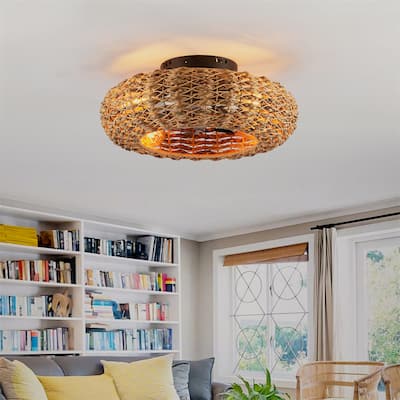 19.6" Bamboo Ceiling Fan with Remote Control and 6 Speed, NOT Included Bulbs