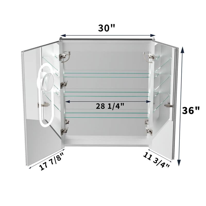 Modland 30"-48"W x 32"H Medicine Cabinet LED Mirrored Wall Mounted Bathroom Mirror with Storage