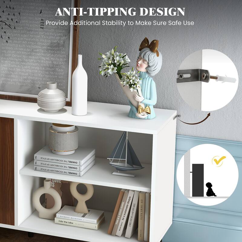 Gymax Modern Buffet Sideboard Kitchen Storage Cabinet w/ 2 Doors &