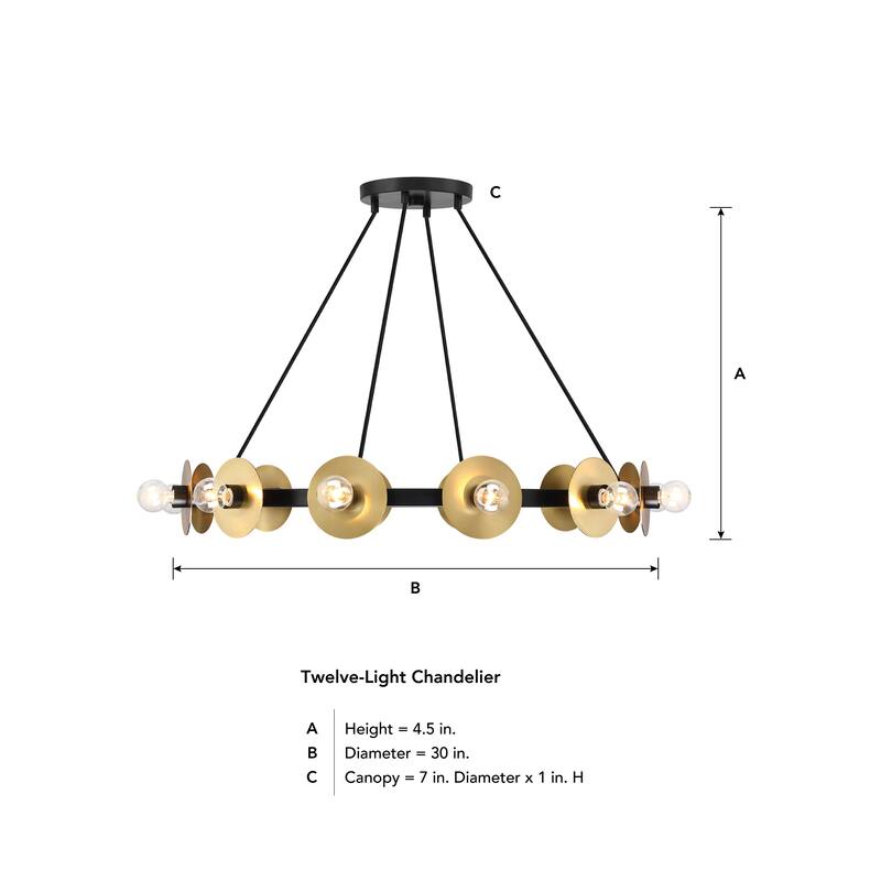 Harmoni 12-Light Matte Black Modern Industrial Wagon Wheel Chandelier for Dining Rooms - 30