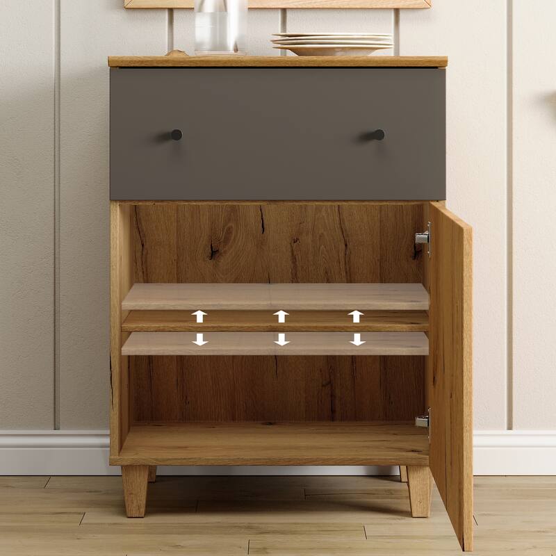 Living Room End Side Table with Drawer and Door, 23.6x15.3x32.4