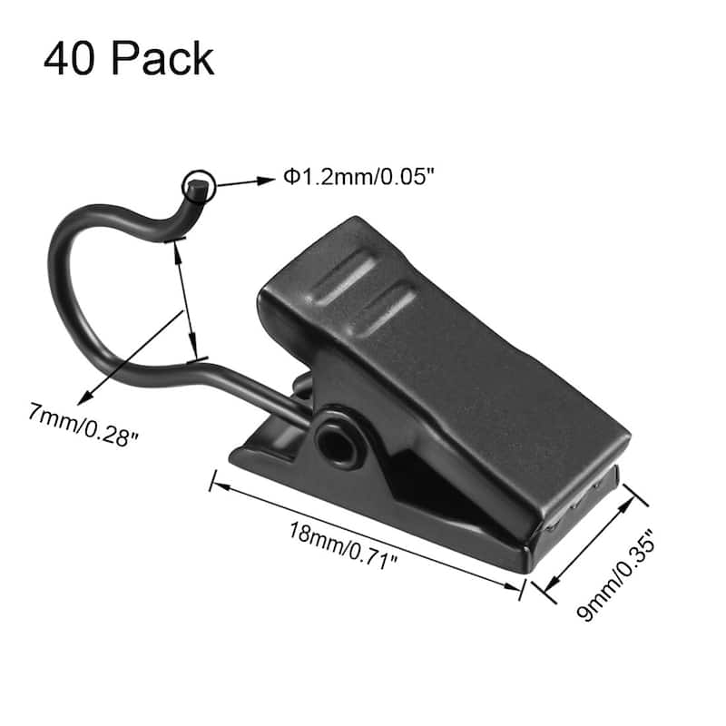 Curtain Clip Hook Set Clips for Photos Home Decoration 0.71"*0.35" 40 Pack Black - Black