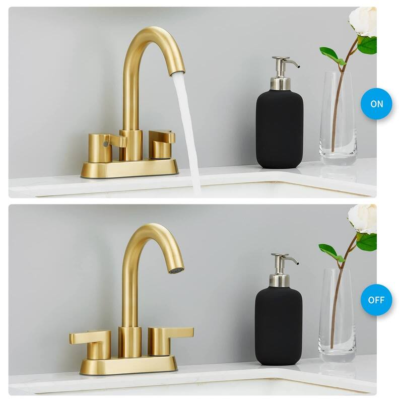 2 Handle 4 Inch Centerset Bathroom Sink Faucet 2 Hole Bathroom Faucet with Supply Hoses Vanity Tap with Overflow Pop Up Drain