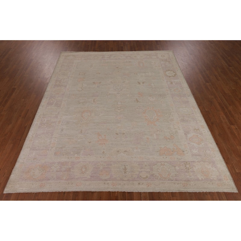 Vegetable Dye Oushak Oriental Area Rug Handmade Green Wool Carpet - 8'5"x 10'1"