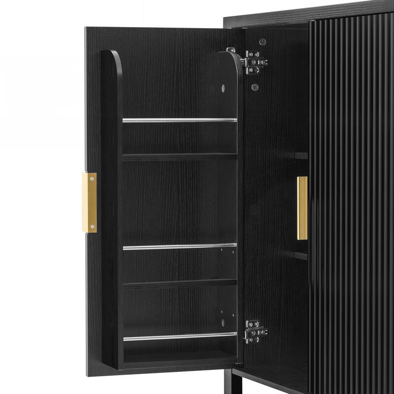4-Door Sideboard with Back-of-Door Storage Racks & Side Hooks, Adjustable Shelves