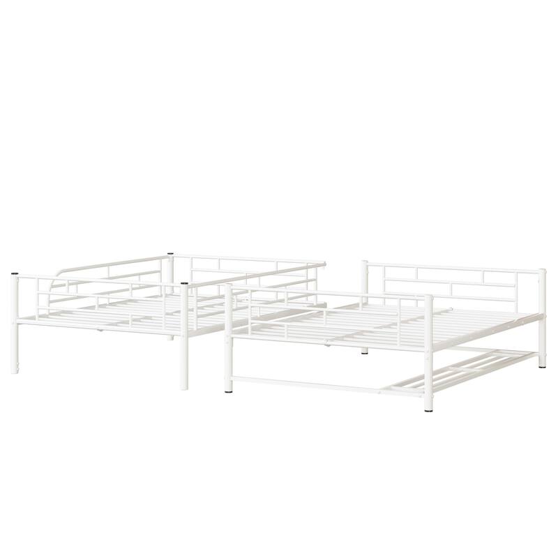 Full Over Full Metal Bunk Bed with Storage Shelf and Convertible Design