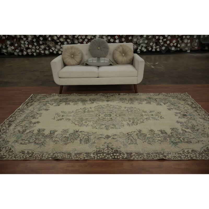 Hand Knotted Oriental 100% Wool Carpet Transitional Floral Beige & Ivories Anatolian Area Rug - 9' 5'' X 5' 9''