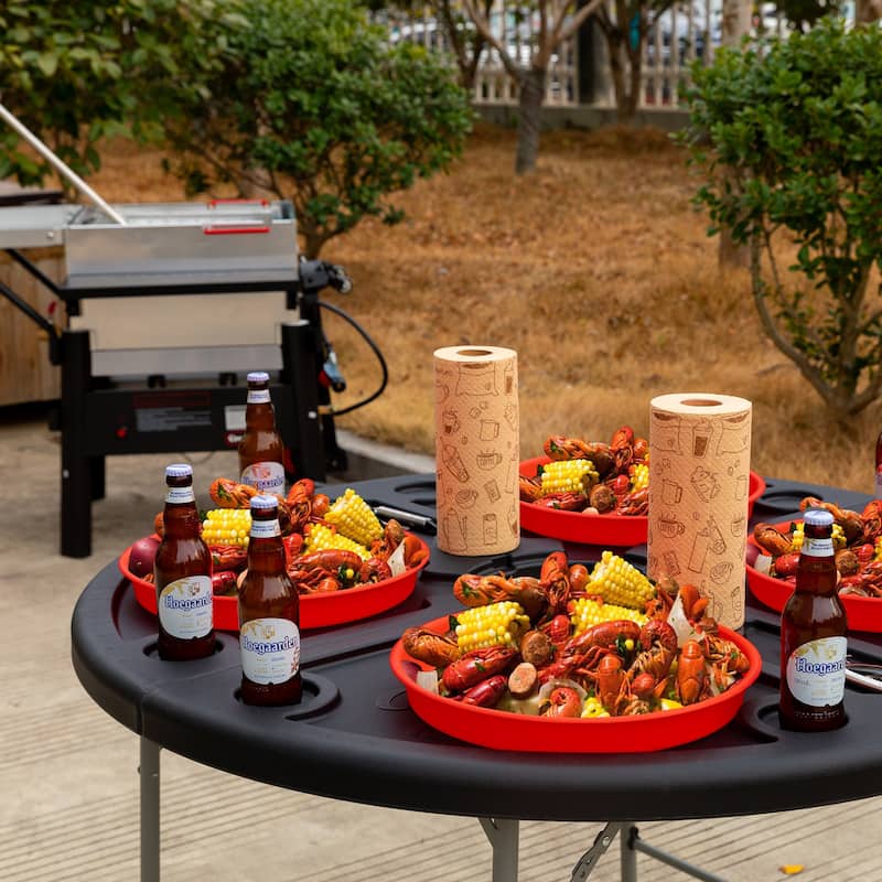 Creole Feast Foldable 47-inch Round Crawfish Table, Black