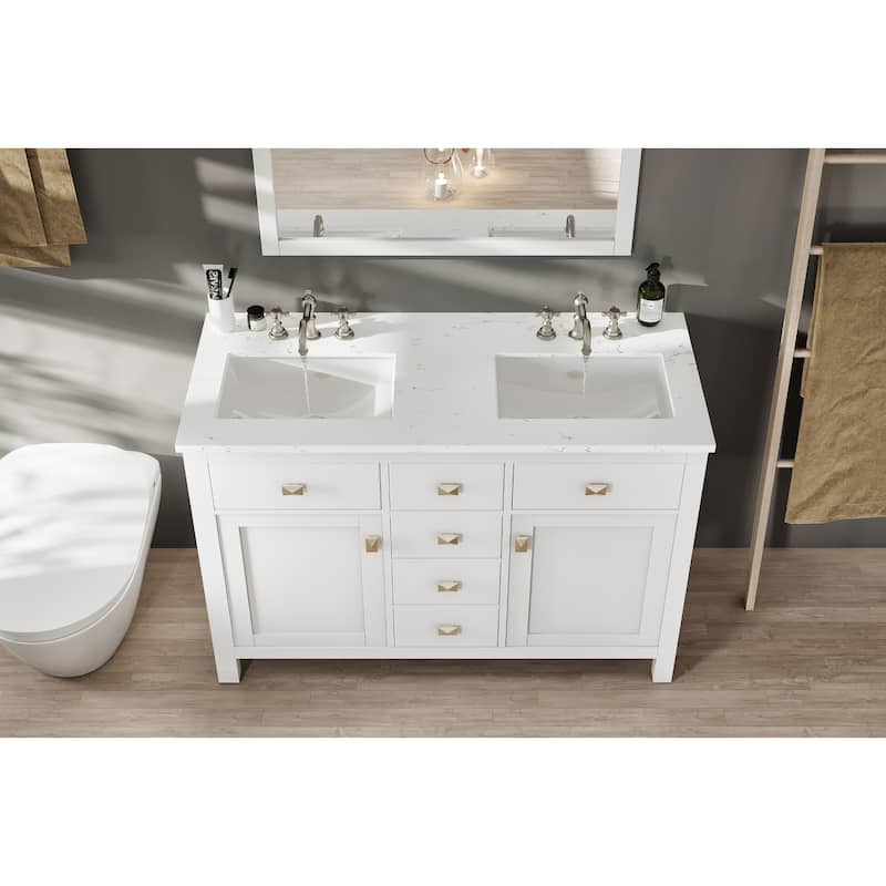 Artemis 44" White DS Bath Vanity with Carrara Style Man-Made Stone Top - 44