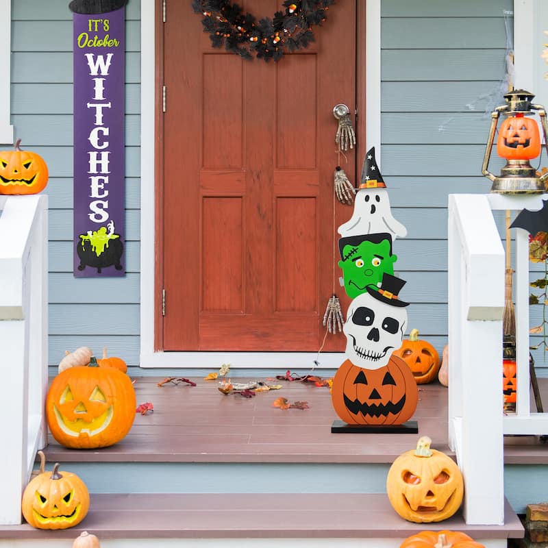 Glitzhome Halloween Wooden Stacked Ghost Porch Decor(KD)