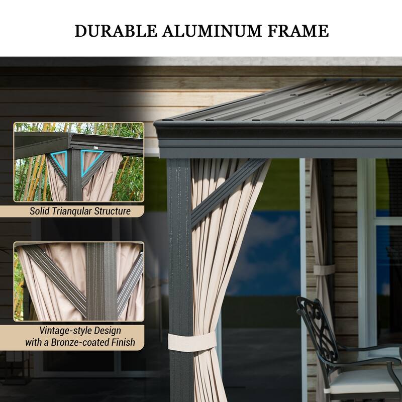 12X14FT Wall-Mounted Aluminum Patio Gazebo