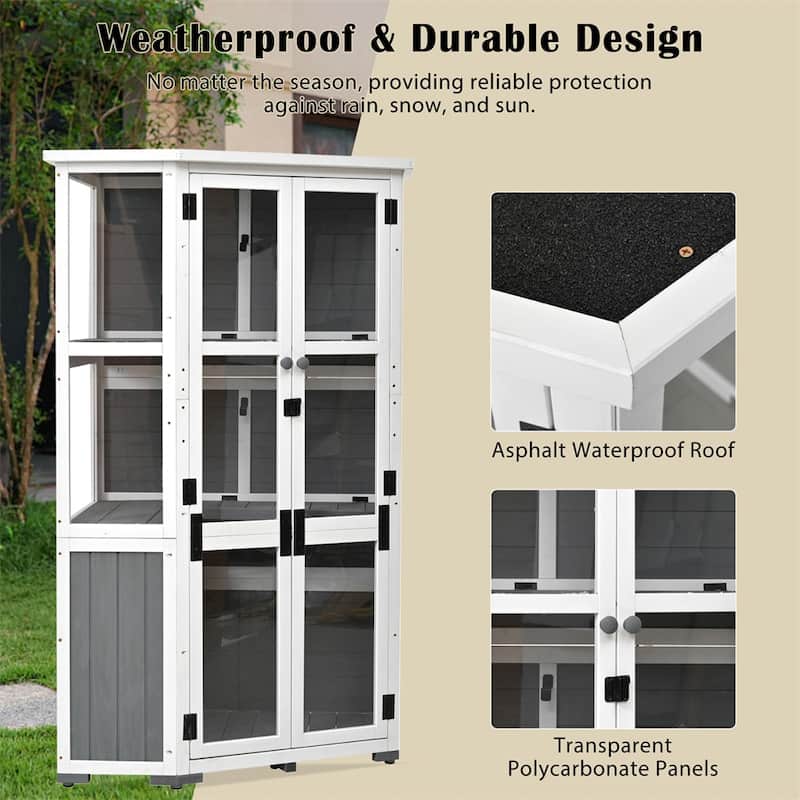 63'' Height Garden Wood Storage Cabinet Outdoor Tool Storage Shed