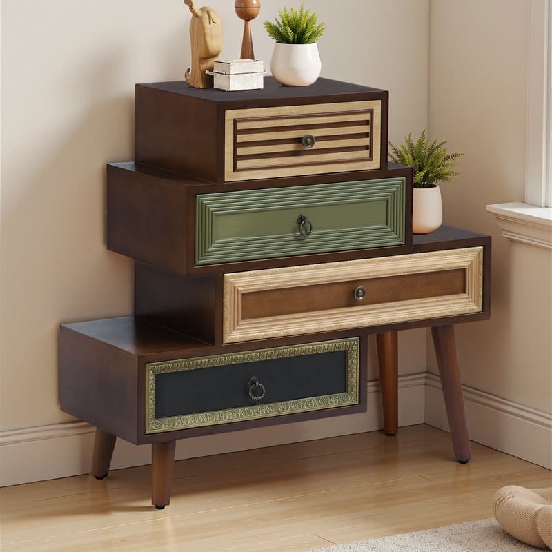 4-Drawer Cabinet With Artistic Mixed Materials