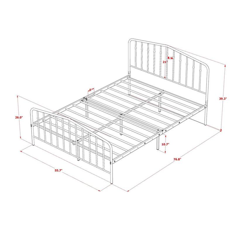 Full Bed Frame with Metal Legs - Modern Deluxe Bed - Powder Coated White Finish