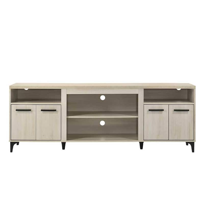 Evans TV Stand Media Cabinet, 4 Doors and Adjustable Shelf, Oak Brown