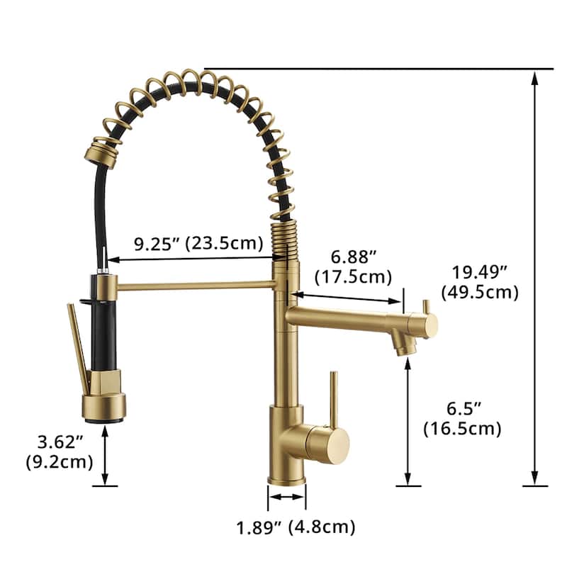 Brushed Gold Kitchen Faucet with Pull-Down Sprayer - Spout Height : 3.62"Spout Reach : 9.25"