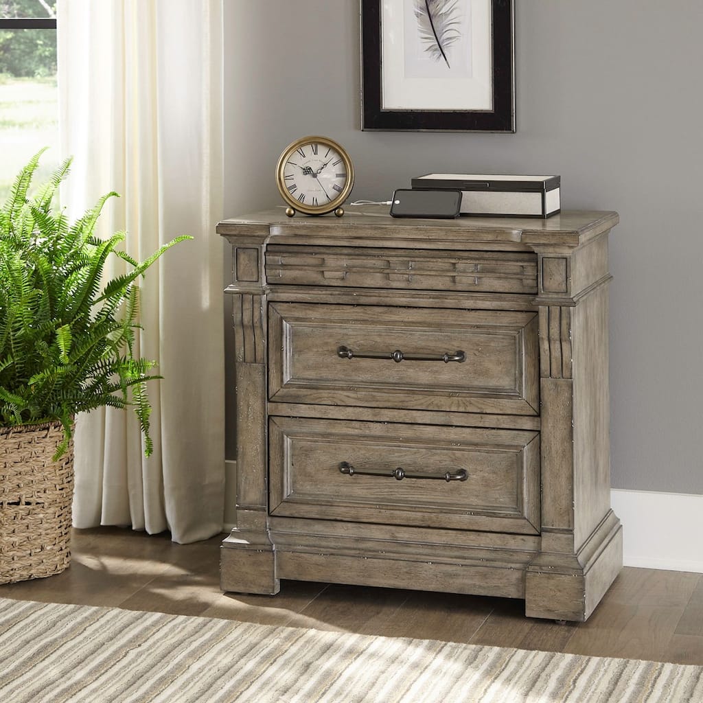 Town & Country Dusty Taupe 3 Drawer Nightstand with Charging Station