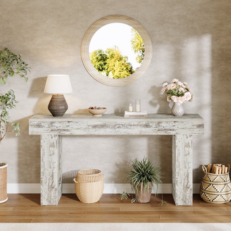 Farmhouse Console Table, 63-Inch Long Narrow Sofa Table Behind The Couch