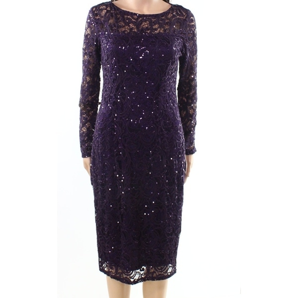 Marina NEW Purple Womens Size 6 Sequin Lace Illusion Sheath Dress