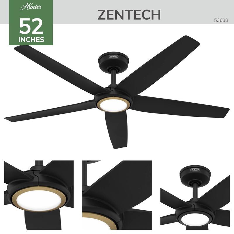 Hunter Zentech Wi-Fi ENERGY STAR Damp Rated Ceiling Fan w/ LED Light and Handheld Remote - Modern & Contemporary - SMART FAN!