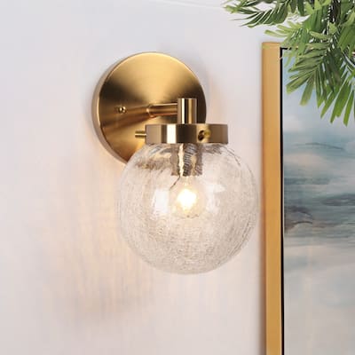 Bola Modern Gold 1-Light Globe Glass Wall Sconce Bathroom Vanity Light - W5.1"xD7.5"xH8.7"