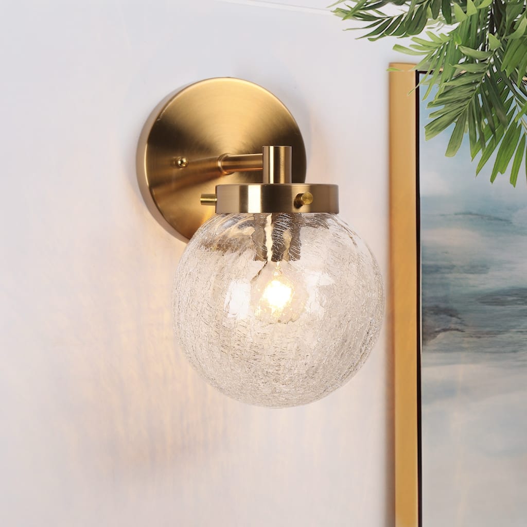 Bola Modern Gold 1-Light Globe Glass Wall Sconce Bathroom Vanity Light - W5.1"xD7.5"xH8.7"