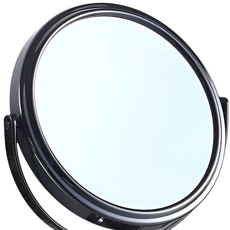 HomeRoots 9" Black Round Metal Framed Makeup Shaving Tabletop Mirror - 6.5