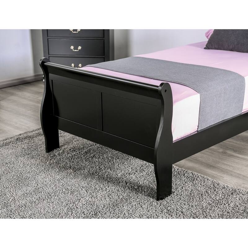Twin Size Sleigh Bed in Black with Wooden Feet