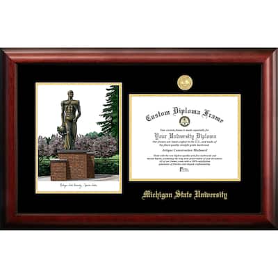 Michigan State University, Spartan, 11w x 8.5h Gold Embossed Diploma Frame with Campus Images Lithograph
