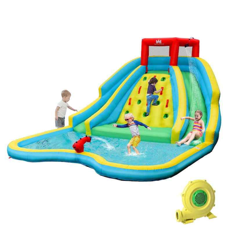 Gymax Inflatable Mighty Water Park Bouncy Splash Pool Climbing Wall w/ - Kids