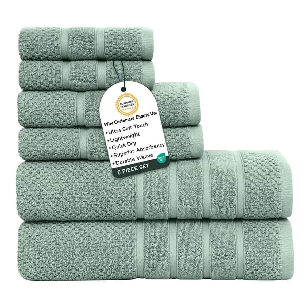 slide 2 of 6, Feather and Stitch NY 650 GSM Premium Cotton 6 Piece Towel Set Super Absorbent Quick Dry Spa Quality Green