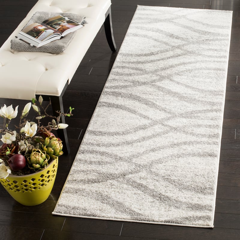 SAFAVIEH, Adirondack Vinni Modern Abstract Distressed Rug - 2'6" x 22' Runner - Cream/Grey