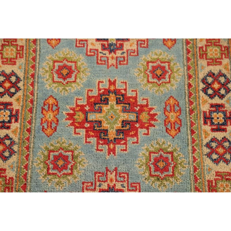 Geometric Blue Kazak Oriental Foyer Rug Handmade Wool Carpet - 2'0" x 3'1"
