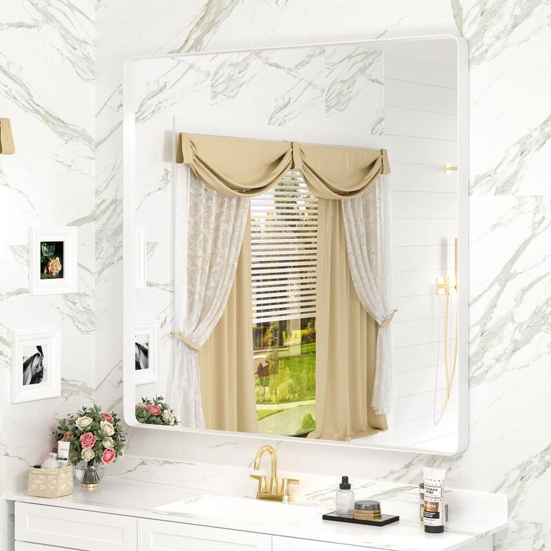 Modern Metal Frame Wall Mounted Bathroom Vanity Mirror - 36x36 - White