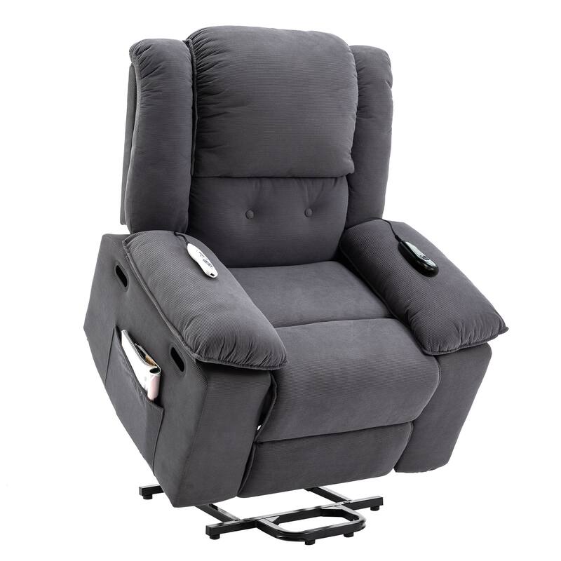 Corduroy Power Lift Recliner with Massage & Extendable Armrests