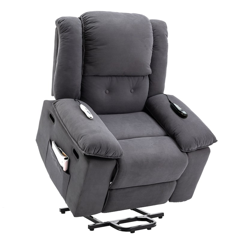 Power Lift Recliner Chair with Massage & Heating Function, Ergonomic Single Lounge Sofa, Recliner Chair with Side Pockets
