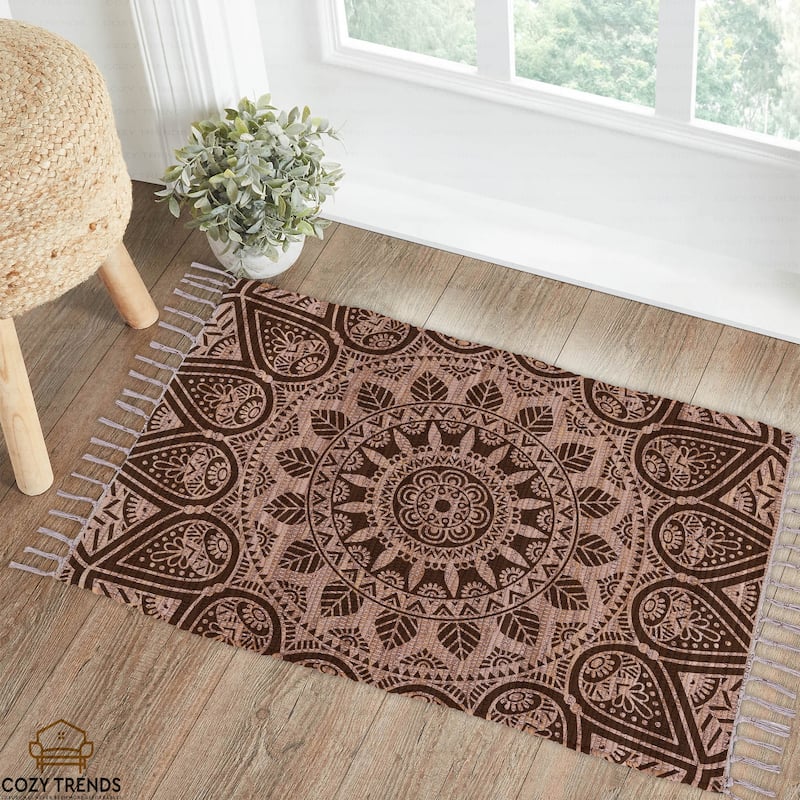 Authentic Hand-Woven Indian Cotton Rug 24''x36'' - Washable, Reversible, and Timelessly Stylish - 2'x3' - Brown