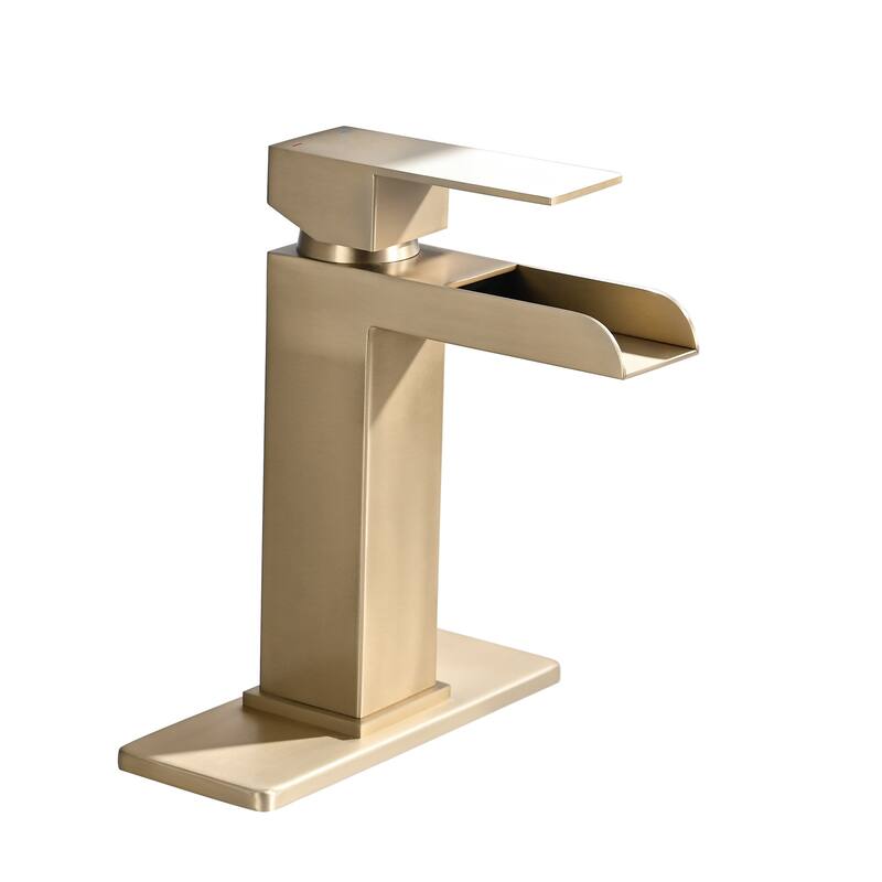 Waterfall Bathroom Faucet Single Handle Bathroom Sink Faucets 1 or 3 Hole with Deck Plate & Overflow Pop Up Drain