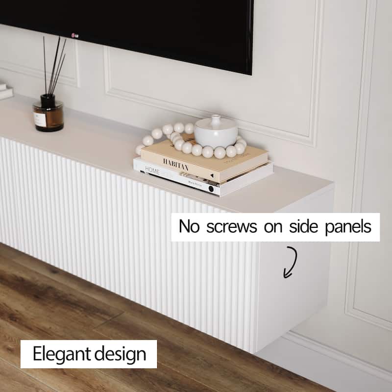 Living Skog Camelia White 59 in. Floating TV Stand Fits TV's up to 65 in. with Wall Mount Feature