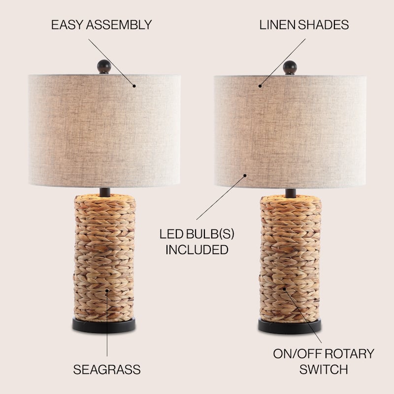 Chi 25" Sea Grass LED Table Lamp, Natural (Set of 2) by JONATHAN Y