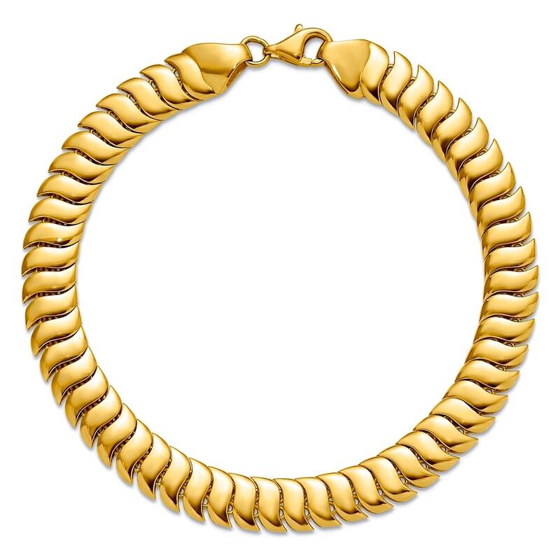 Curata 10k Yellow Gold 7.5" 7mm Polished Curved Herringbone Wide Bracelet