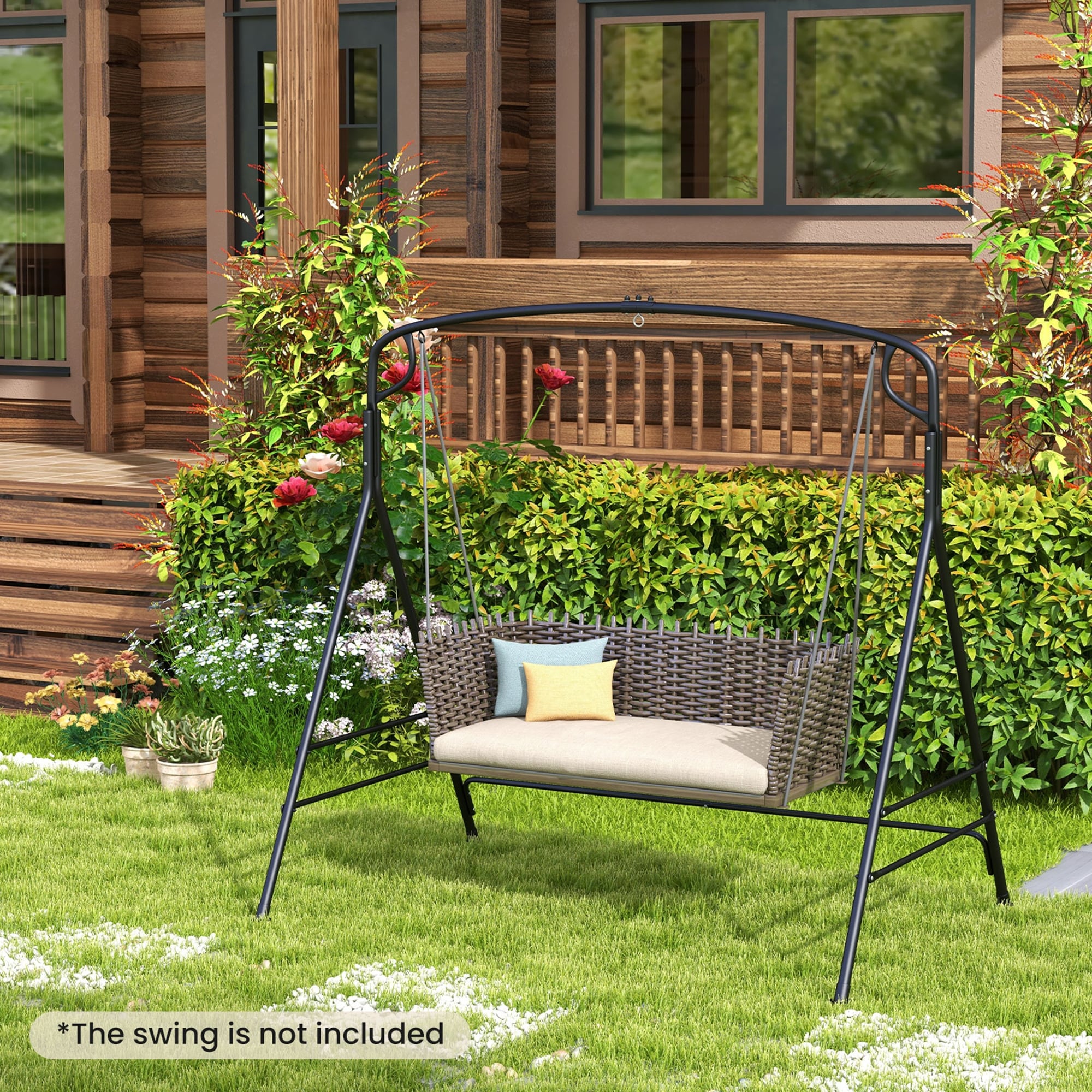 Gymax Metal Porch Swing Stand Heavy Duty Hanging Swing Frame Indoor
