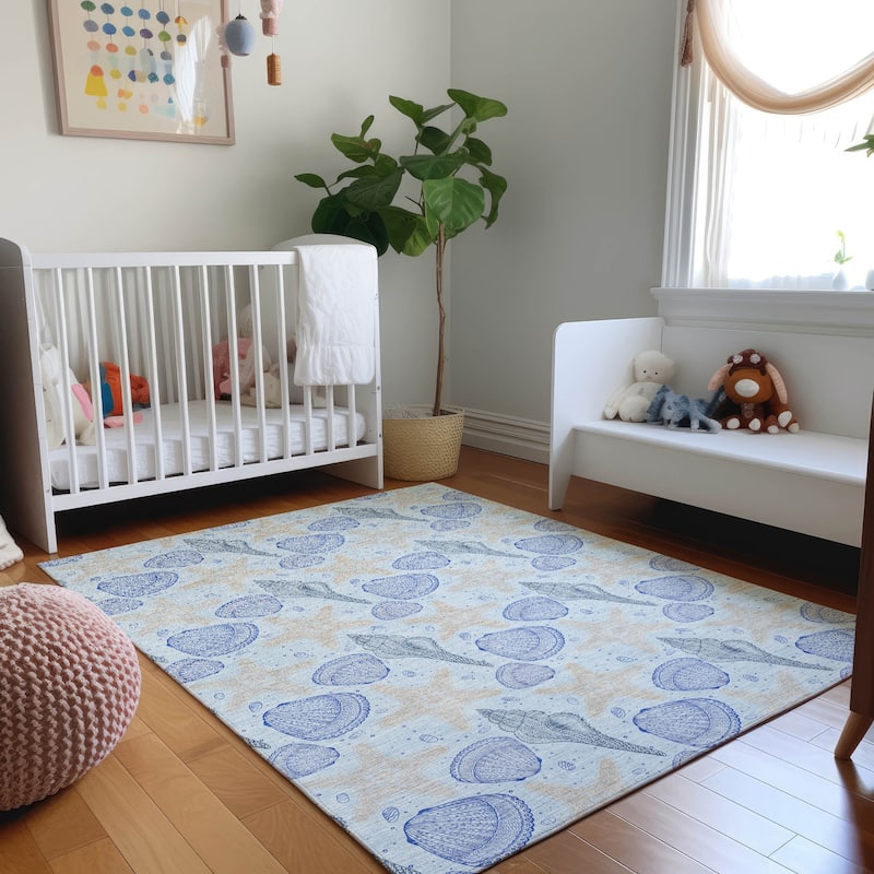 Premium Washable Super Soft Starfish Seashells Coastal Mayfield Rug - Blue - 3' x 5' - Rectangle
