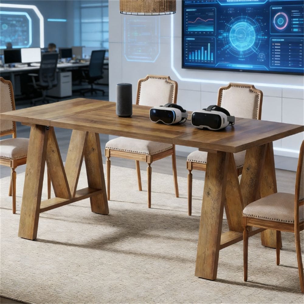 63" Rectangular Dining Room Table, Dining Table for 4 to 6 People, Modern Wooden Faux Marble Dinner Table with Sturdy Base