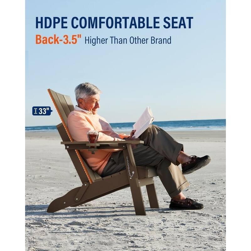 WINSOON Modern HDPE Outdoor Folding Adirondack Chair With Cup Holder Set Of 4