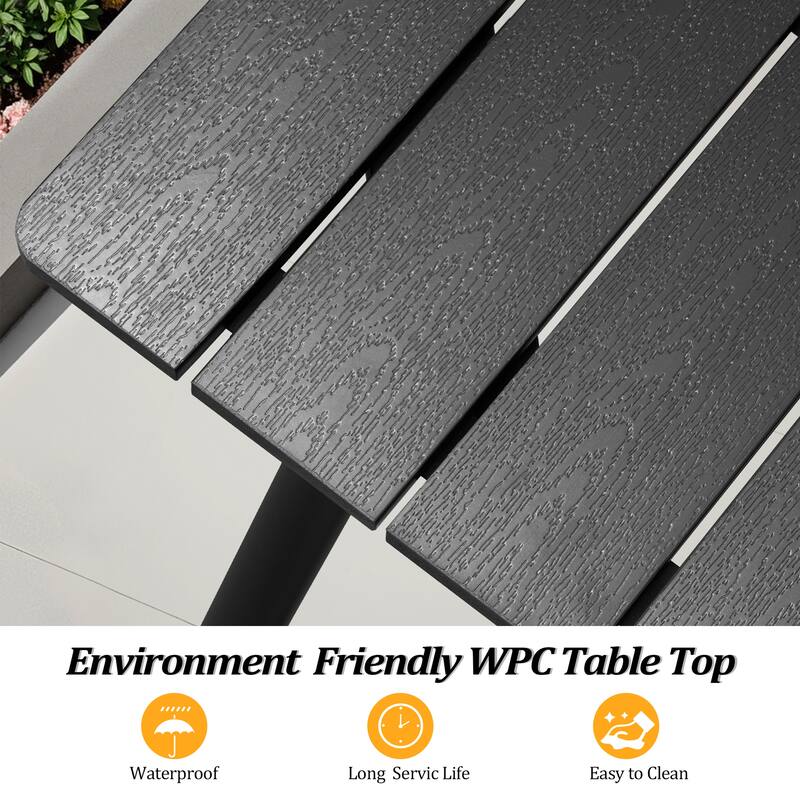 9PC Outdoor Patio Dining Set Aluminum Table with Stackable Armchairs w/ Premium Market Umbrella Sets