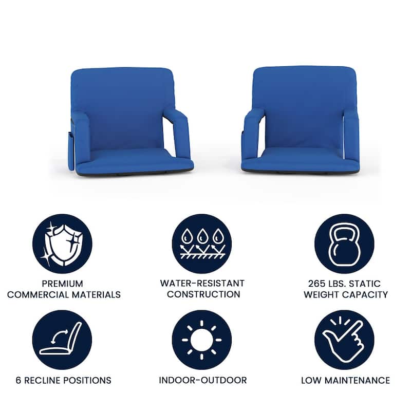 2 Pack Reclining Backpack Padded Stadium Chairs-Armrests & Storge Pockets