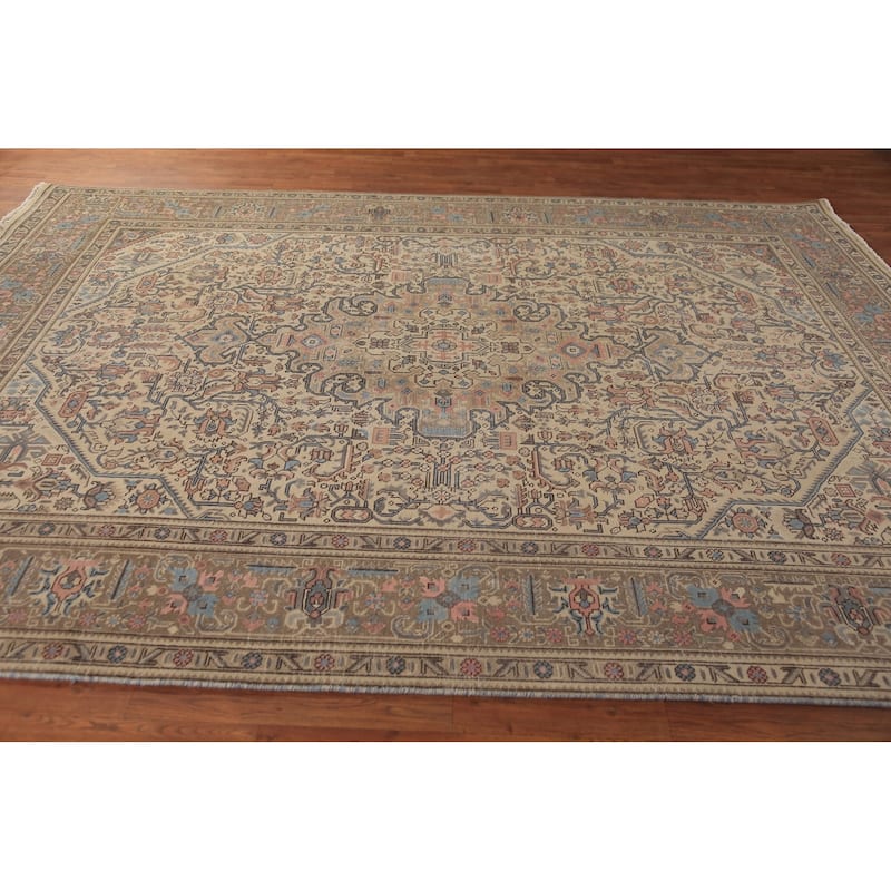 Floral Pink Tabriz Persian Area Rug Hand-Knotted Wool Carpet - 7'11"x 11'0"