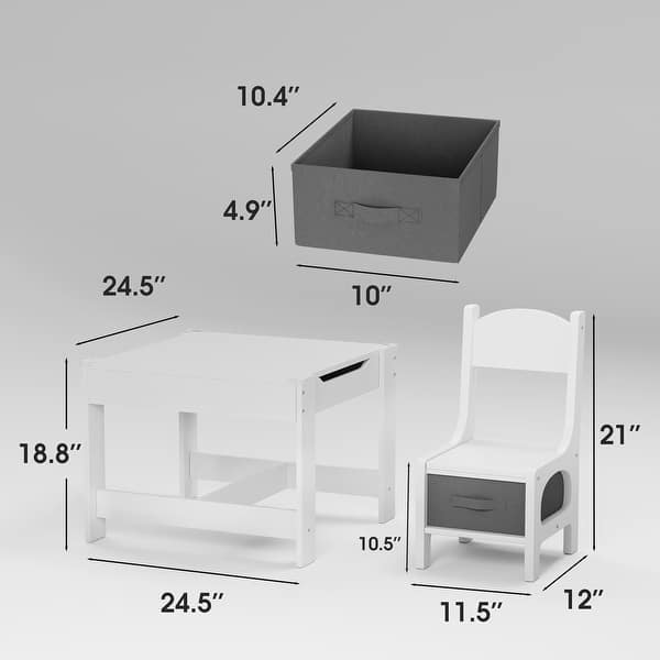 dimension image slide 1 of 2, Furniwell 3 in 1 Kids Table and Chair Set with Drawer - N/A
