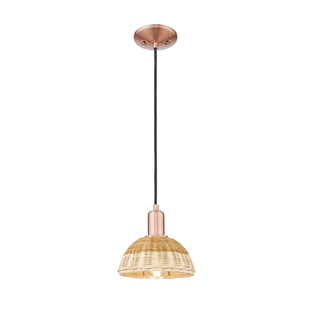 Innovations Lighting Downtown Urban - Natural Ballston Dome - 1 Light 8" Cord Hung Mini Pendant with Basketweave Shade